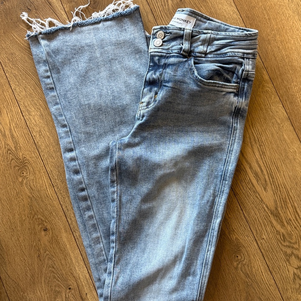 Flying Monkey Light Blue Distressed Jeans High Rise Boot